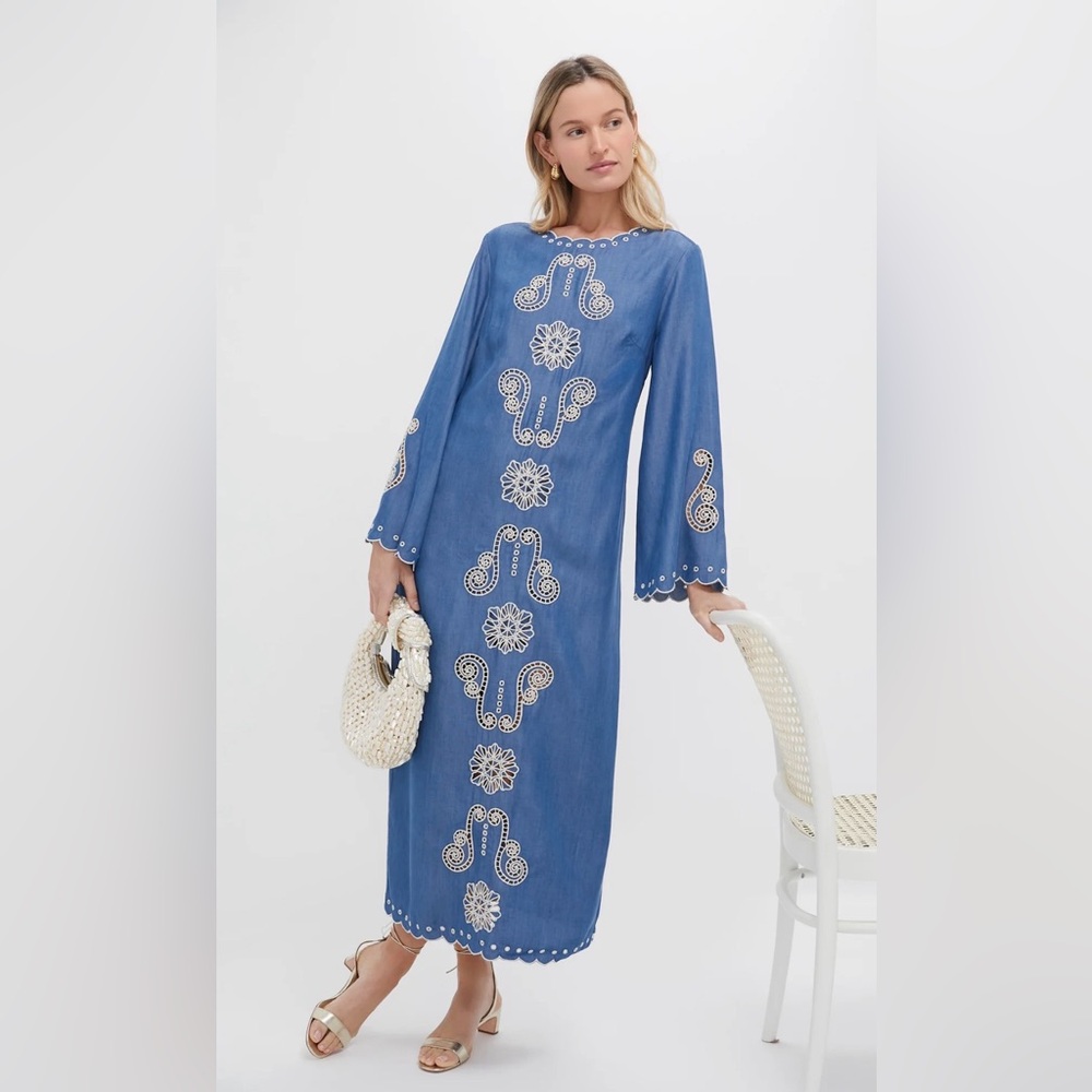 LOVE! NWT Tuckernuck Caroline K Blue Chambray Scalloped Dress Sz Large 8 10 12